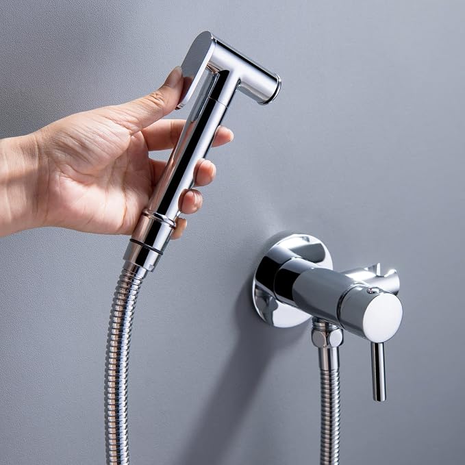 Warm Water Bidet Sprayer for Toilet with Hot and Cold Brass Rough-in Valve, Stainless Steel Round Handheld Bidet Attachment Set for Feminine, Pets and Baby Diaper Wash, Polished Chrome BDS09