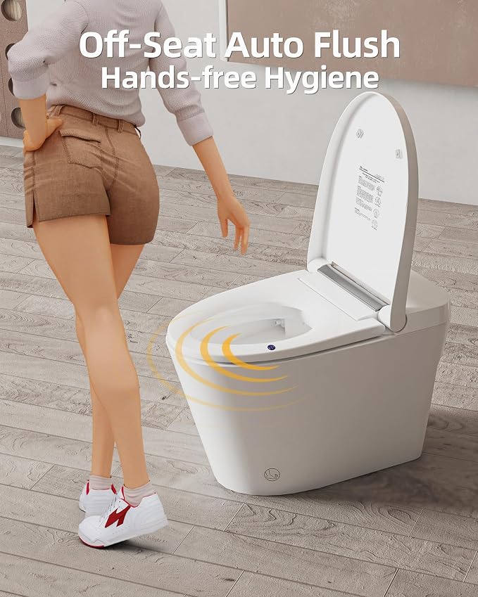 Smart Toilet Lite without Bidet, One Piece Elongated Modern Toilet with Heated Seat, Pump-Assisted Auto Flush, Foot Sensor Operation, Night Light, Built-in Water Tank, Blackout Flush