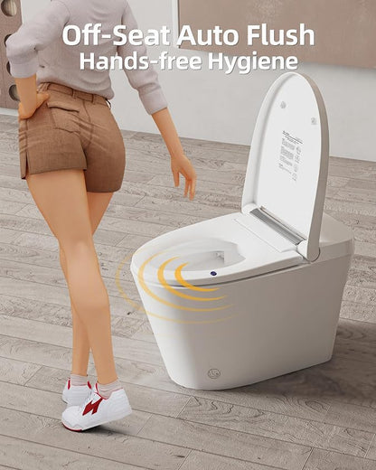 Smart Toilet Lite without Bidet, One Piece Elongated Modern Toilet with Heated Seat, Pump-Assisted Auto Flush, Foot Sensor Operation, Night Light, Built-in Water Tank, Blackout Flush