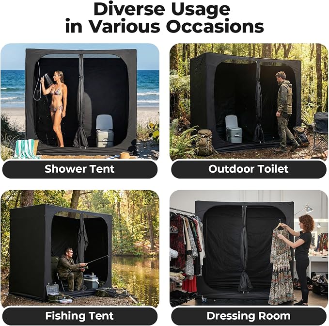EighteenTek® Shower Tent, 2-Room Changing Room, Outdoor Shower Enclosure Spacious, Privacy Canopy Shelter with Floor & Doors, Stable & Durable, Toilet Tent Bathroom for Courtyard, Pool, Photoshoot