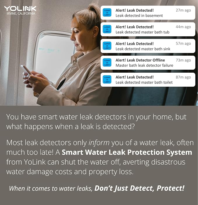 YoLink Water Leak Sensor 2, 1/4 Mile World's Longest Range Smart Home Water Leak Sensor, Water Leak Detector with Built-in Siren Up to 105dB, Compatible with Alexa and IFTTT - YoLink Hub Included