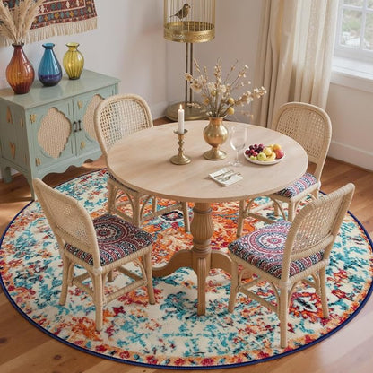 Lahome Washable Round Rugs 5'3"ft, Bohemian Orange Circle Rugs for Living Room, Entryway Round Area Rug, Floral Medallion Soft Non Slip Nursery Carpet for Bedroom Dining Coffee Table