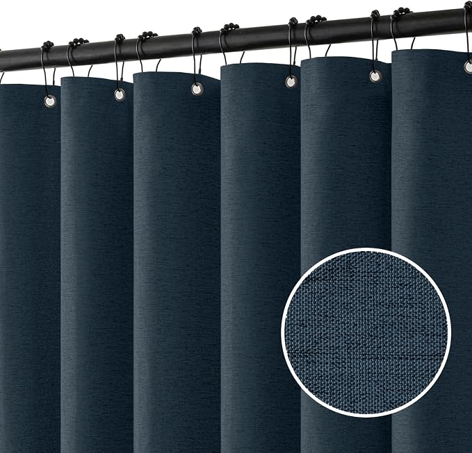 MIULEE Linen Fabric Shower Curtain Navy Blue W72*L72 12 Metal Hooks | Modern, Heavy Duty, Shower Curtain Set, Waterproof Thick Cloth Shower Curtains, Bathroom Bathtub, Washable