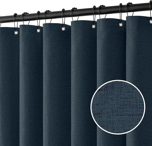 MIULEE Linen Fabric Shower Curtain Navy Blue W72*L72 12 Metal Hooks | Modern, Heavy Duty, Shower Curtain Set, Waterproof Thick Cloth Shower Curtains, Bathroom Bathtub, Washable