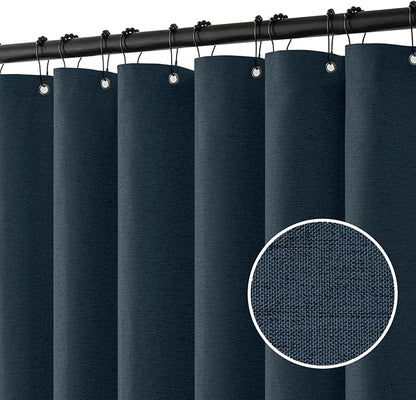 MIULEE 72 x 84 Extra Long Linen Shower Curtain Navy Blue 12 Metal Hooks | Washable, Heavy Fabric Shower Curtain Set, Waterproof Thick Cloth Shower Curtain, Bathroom Hotel Bathtub