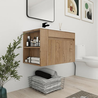 Bathroom Vanity with Sink 30 Inch, Modern Bathroom Vanities Set, Single Bathroom Vanity Set with Top Basin and Storage Cabinet, Soft Close Door(IMO, 30 * 18)