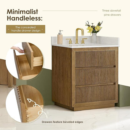 ALTAIR Bathroom Vanity 30 Inch with Sink Mordern Freestanding Single Vanities Brown Large Storge Cabinet with Backsplash Sidesplash Ceramic Countertop Pre-Assembled Bath Fixtures