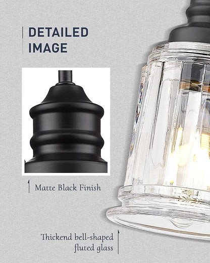 HWH Wall Sconces Set of 2, 1-Light Matte Black Bathroom Light Fixtures, Modern Single Vanity Light Wall Lamp with Bell-Shaped Clear Glass, 5HZG106B-2 BK