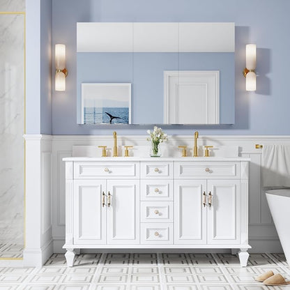 56" x 36" Bathroom Medicine Cabinet with Mirror, Anodized Chrome Aluminum Frame, Surface Mount or Recessed Medicine Cabinet with Mirror, Bathroom Mirror with Storage, Three Doors
