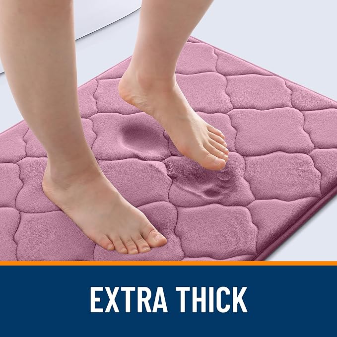OLANLY Memory Foam Bath Mat Rug 24x16, Ultra Soft and Absorbent Bathroom Rugs, Non-Slip, Comfortable, Machine Washable Bath Carpet for Bathroom Floor, Tub, Shower and Home Decor Accessories, Mauve