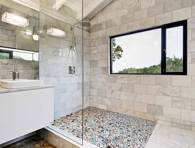 Pebble Porcelain Tile Fambe Turquoise Green Beige Shower Floor Pool Alley Tiles Mosaic TSTGPT005 (5 Square Feet)