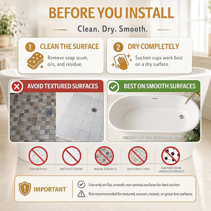 Yimobra Bathtub Mat Non Slip, 35"X16" Shower Mat with Strong Suction Cups & Drain Holes, Long Anti Slip Bath Tub Mat for Inside Shower, Machine Washable Fast Drying, Bathroom Essentials, Navy Blue