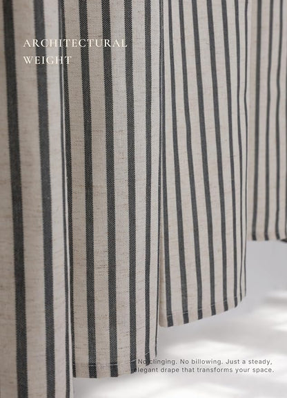 Farmhouse Striped Shower Curtain - Extra Long 72x84 Inches, Linen Blend Fabric, Breathable & Machine Washable, Rustic Black for Bathroom Decor (Hooks/Liner Not Included)