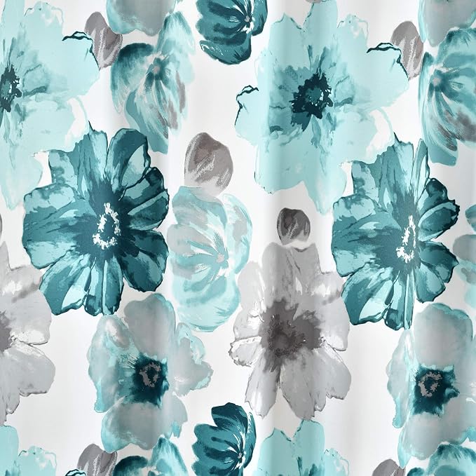 Lush Decor Leah Light Filtering Window Curtain Panels, Pair, 52" W x 95" L, Blue - Floral Drapes for Bedroom - Blue Curtains - Farmhouse Decor