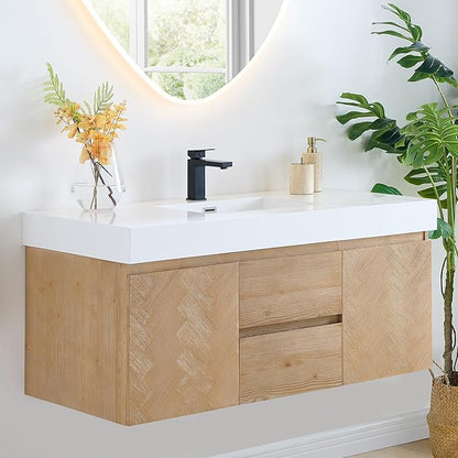 48 Inch Floating Sink Bathroom Vanity Wall Mount Single Vanities Overflow Mordern Large Storge Cabinet with Ceramic Countertop Double Soft Closing Drawers Pre-Assembled
