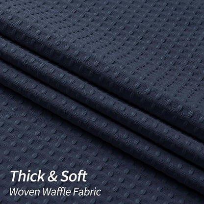 MitoVilla Navy Blue Modern Waffle Shower Curtain, Dark Blue Fabric Shower Curtains for Neutral Hotel Bathroom Decor, Heavy Waffle Weave Weighted Cloth Shower Curtain, 72 x 72