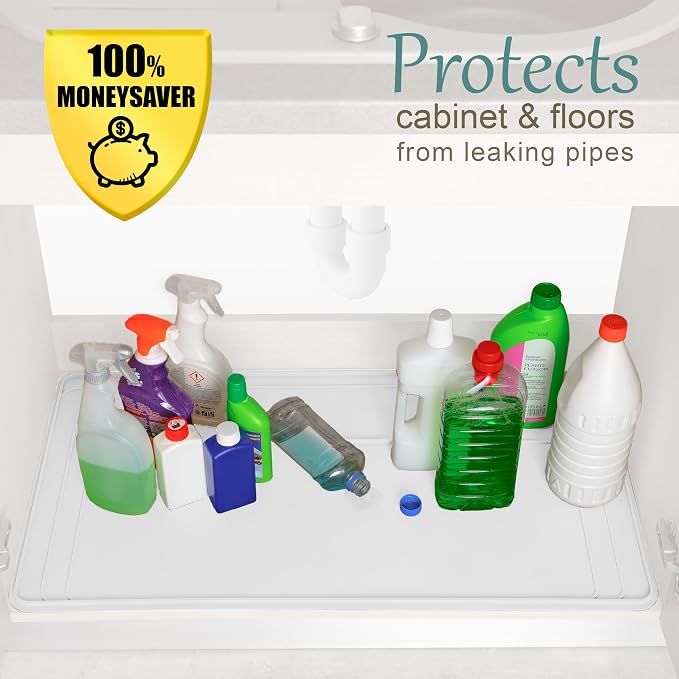 The Original Under Sink Mat - Silicone Waterproof mat, Trimmable, Easy to Clean, Kitchen Cabinet Liner, Under Sink Protector mats, Drip Tray with Lip - 34" x 22" or Smaller