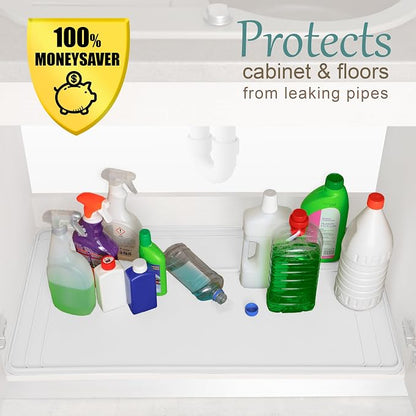 The Original Under Sink Mat - Silicone Waterproof mat, Trimmable, Easy to Clean, Kitchen Cabinet Liner, Under Sink Protector mats, Drip Tray with Lip - 34" x 22" or Smaller
