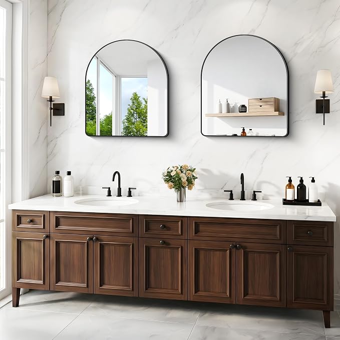 BONEWEI Arched Wall Mirror,36x40 inch Black Arched Mirror Bathroom,Vanity Mirror for Over Sink Metal Frame,Tempered Glass Arch Mirrors for Bedroom,Entryway,Living Room,Home Decor Shatter-Proof