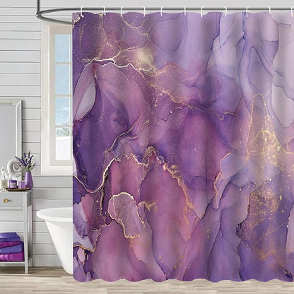 Purple Marble Shower Curtain Lavender Gold Modern Abstract Ombre Watercolor Ink Art Bathroom Curtains Waterproof Polyester Fabric Bath Curtain 72 x 72 Inch with 12 Hooks