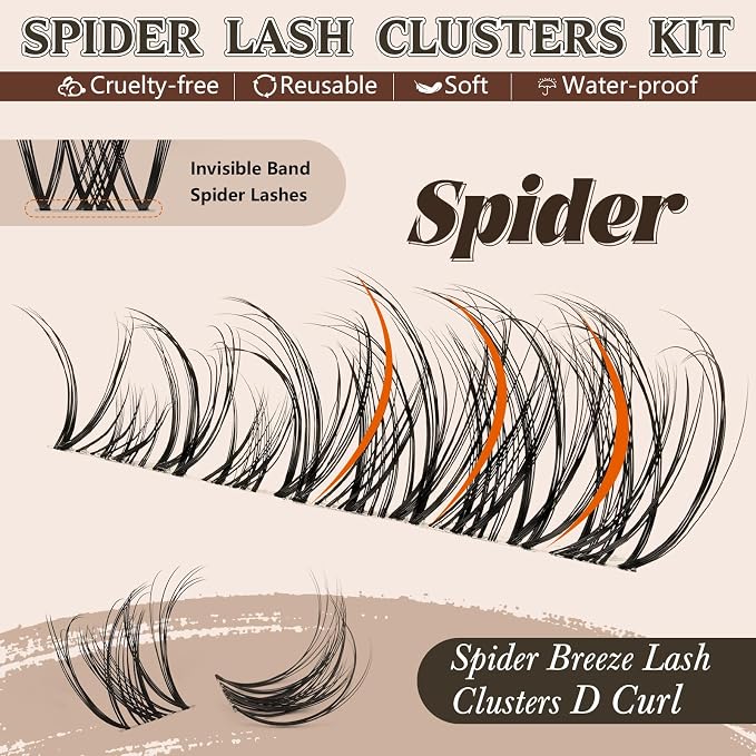JMS&JMS Spider Lash Clusters Kit Breeze Wispy Eyelash Clusters Kit Natural Invisible Band D Curly 8-16mm Spider Lashes Kit