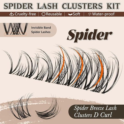 JMS&JMS Spider Lash Clusters Kit Breeze Wispy Eyelash Clusters Kit Natural Invisible Band D Curly 8-16mm Spider Lashes Kit