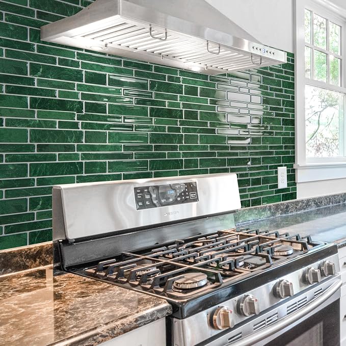 Art3d Marble Design Peel and Stick Backsplash, 10-Sheet, 12 x 12 in, Green | Lightweight, Self Adhesive, Moisture Resistant, Easy to DIY, Modern Style, for Kitchen, Bedroom, Ideal for New Home Buyers
