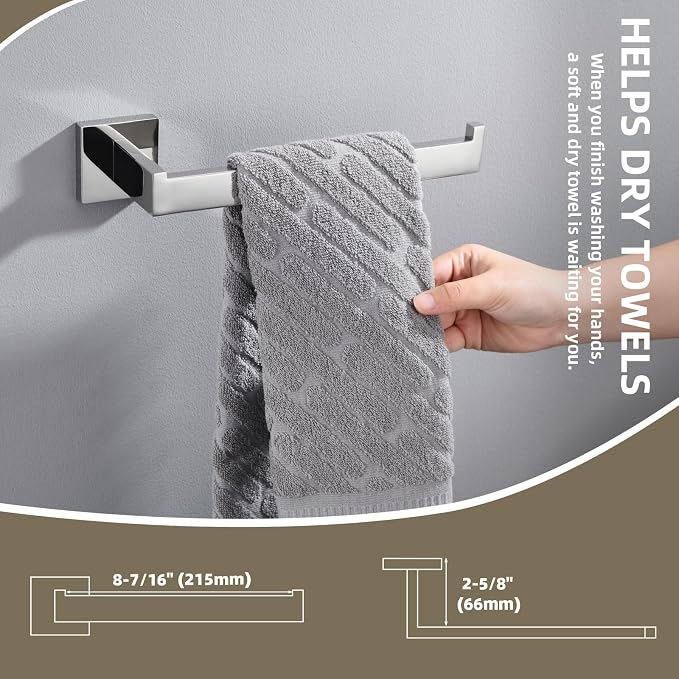 Suyar Polished Chrome Bathroom Hardware Set, Bathroom Accessories 4 Pieces | Include Robe Hook, Toilet Paper Holder, Hand Towel Holder, Towel Bar, SUS304 Stainless Steel, Wall Mounted