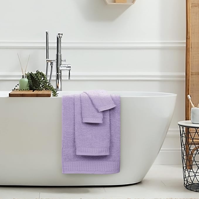 GLAMBURG 100% Cotton Ultra Soft 6 Pack Towel Set, Contains 2 Bath Towels 28x55 Inches, 2 Hand Towels 16x24 Inches & 2 Wash Coths 12x12 Inches, Compact Absorbent Lightweight & Quickdry - Purple