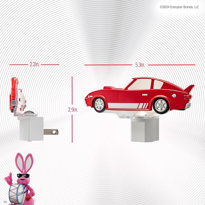 Energizer Race Car Night Light, Light Sensing, LED, Soft White, 3000K, Red, Nightlight for Bedroom, Bathroom, Nursery, Hallway, Kitchen, 1pk, 82404 | Light Sensing, LED, Soft White, 3000K, Red, Nightlight for Bedroom, Bathroom, Nursery, Hallway, Kitche...