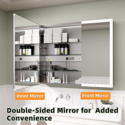 LED Medicine Cabinet Mirror, 36 x 30 Inch Inch Bathroom Storage, Recessed/Wall Mount, Plug-in/Hardwired, 3 Color Dimmable Light, Anti-Fog, Time Temp Display