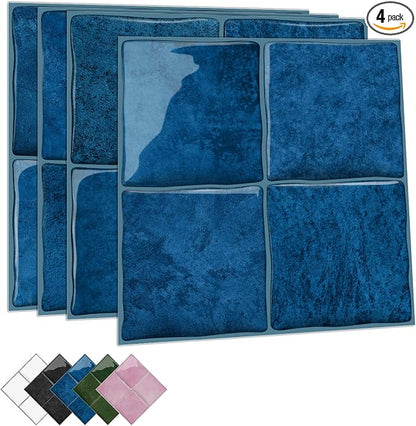 Ocean Blue 4 Sheets 6x6 Inch Peel and Stick Subway Tile Backsplash, Self Adhesive Wall Tiles for Kitchen Bathroom, Thick Waterproof Heat Resistant, Easy Install No Grout, Renter Friendly