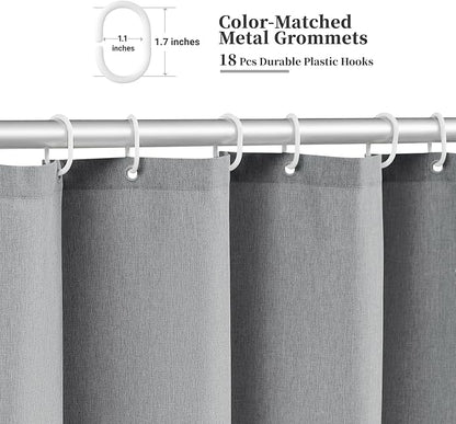 BTTN Extra Wide Shower Curtain - 108 Inch Boho Scalloped Linen Textured Thick Fabric Shower Curtain Set with 18 Plastic Hooks - Large Country Waterproof Shower Curtains for Bathroom - 108x72 - Grey