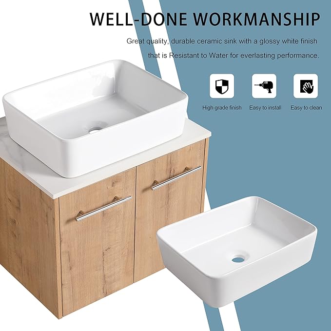 24" Floating Vanity with Sink, 24 Inch Bathroom Vanity with Sink, Modern Plywood Floating Cabinet with Sintered Stone Countertop and White Ceramic Basin, Soft Close Doors