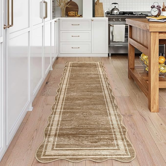 Garvee Entryway Runner Rug 2x6 Washable Bathroom Rugs Scalloped Kitchen Rug | Modern Runner Rug for Entryway Bedroom, Non Slip Low Pile Solid Rugs for Entryway Nursery
