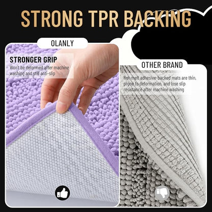 OLANLY Thick Bathroom Runner Rugs 59x24, Soft Chenille Bath Rugs, Lavender | Absorbent Striped, Rubber Backing, Machine Wash, Long Bath Mats for Bathroom Floor, Tub and Shower, Home Decor Accessories