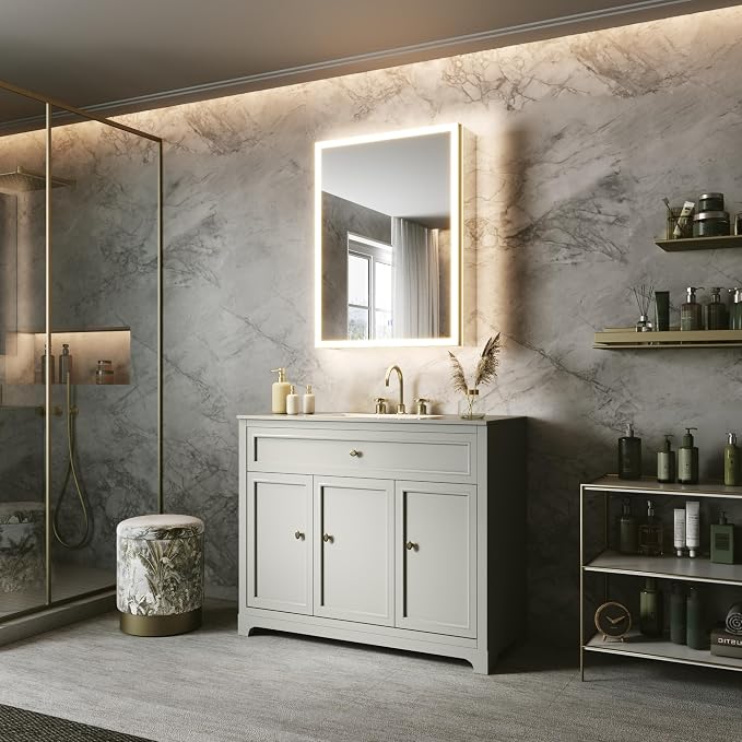 24x32 Lighted Medicine Cabinet, Separate Front & Back Lights | Surface/Recessed LED Medicine Cabinet for Bathroom with Side Mirrors, Dimmable Light, Anti-Fog, Memory,Silver Aluminum Frame