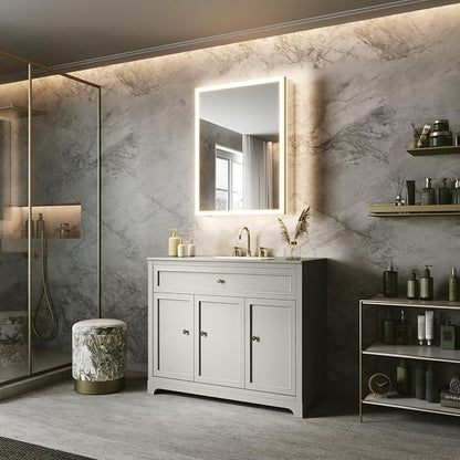 24x32 Lighted Medicine Cabinet, Separate Front & Back Lights | Surface/Recessed LED Medicine Cabinet for Bathroom with Side Mirrors, Dimmable Light, Anti-Fog, Memory,Silver Aluminum Frame