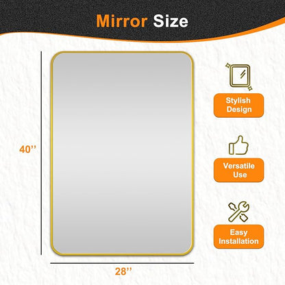Bathroom Vanity Mirror, Gold Framed Mirror for Over Sink, 40x28 | HD glass, distortion-free for makeup and grooming, Sturdy frame, all mounting hardware, hangs horizontal or vertical