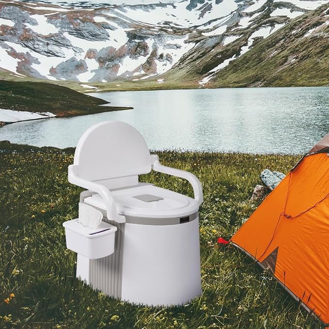 5 Gal Camping Potty, Portable Toilet with Handrails, White