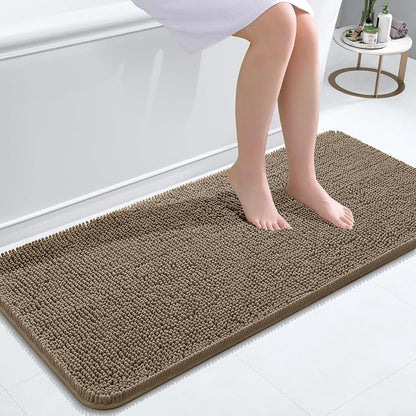 OLANLY Bathroom Runner Rugs 47x20, Extra Soft Absorbent Chenille Bath Rugs | Tan, Quick-Drying Rubber Backing, Machine Washable Long Bath Mat for Bathroom Floor, Tub and Shower, Home Decor Accessories