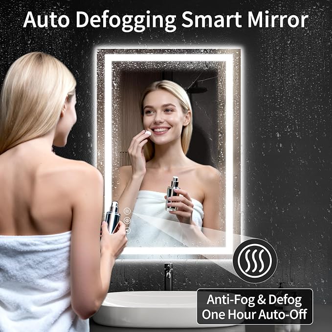 LED Bathroom Mirrors 26"x38" Bathroom Mirror with Lights for Wall, Backlit + Front Lit, 3 Colors, Anti-Fog, Dimmable Brightness for Vanity,Bathroom, Entryway, Living Room