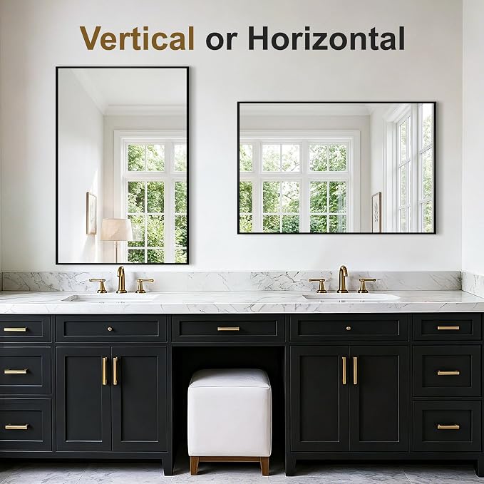 Bathroom Vanity Mirror for Over Sink, 36x24 Inch Matte Black Mirror | Shatterproof Tempered Glass, Anti-Rust Metal Frame, Rectangle Wall Mirrors for Bedroom, Living Room & Entryway