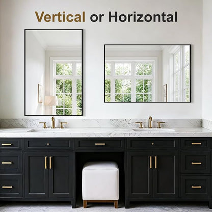 Bathroom Vanity Mirror for Over Sink, 36x24 Inch Matte Black Mirror | Shatterproof Tempered Glass, Anti-Rust Metal Frame, Rectangle Wall Mirrors for Bedroom, Living Room & Entryway