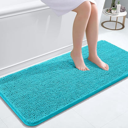 OLANLY Bathroom Runner Rugs 47x20, Extra Soft Absorbent Chenille Bath Rugs | Aqua Sky, Quick-Drying Rubber Backing, Washable Long Bath Mat for Bathroom Floor, Tub and Shower, Home Decor Accessories