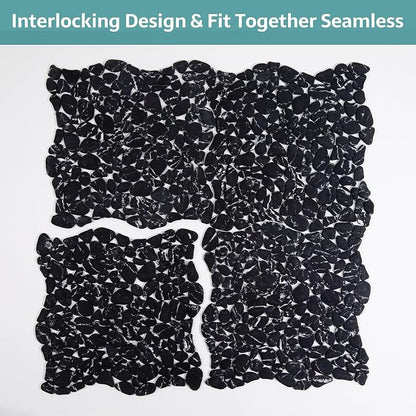 Pebble Tile, Pebble Tiles for Shower Floor Kitchen Backsplash Bathroom Black Marble Stone Look Wall and Floor Tile, 10 Sheets