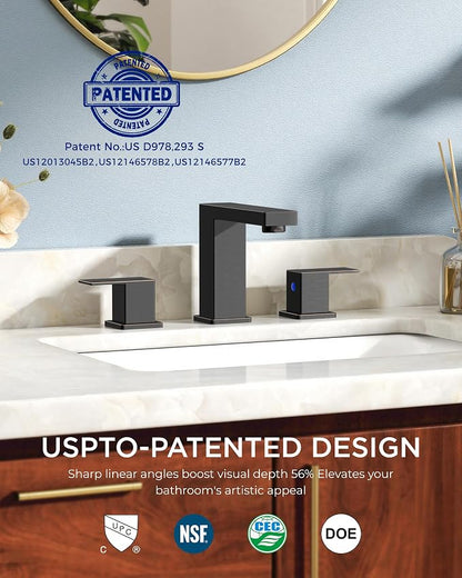 FORIOUS 3 Hole Oil Rubbed Bronze Bathroom Faucet Widespread Square, Antique | CUPC Two Handle 8 In Antique Bronze Bathroom Faucet 3 Hole with Drain, Hose and Water Saving Aerator for Restroom, Commercial