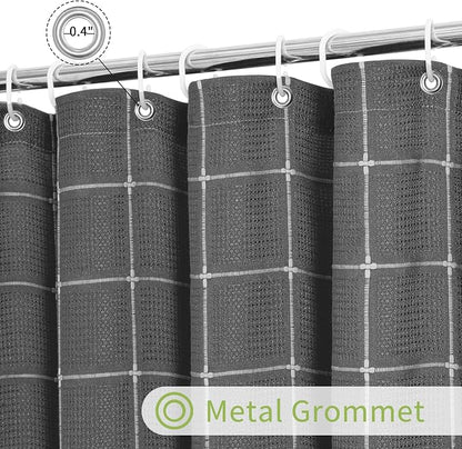 Long Boho Farmhouse Shower Curtain for Bathroom 72x78 | Long French Country Plaid Tassel Shower Curtain, Rustic Aesthetic Bathroom Decor Windows Curtain, Charcoal Grey