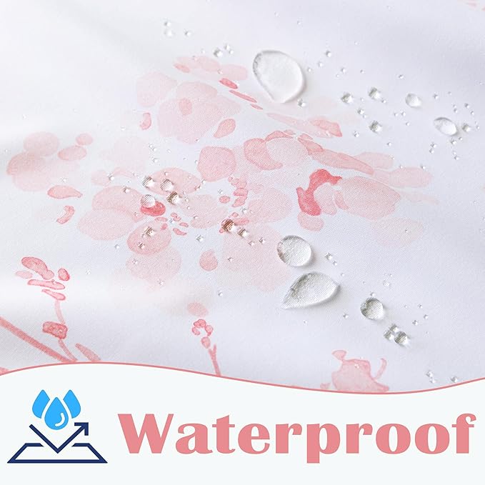 72x78 Inch Shower Curtain for Bathroom Water Repellent Fabric Curtains with Hooks Sets Pink Watercolor Floral