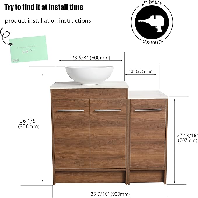 36" Bathroom Vanity with Sink, 36 Inch Freestanding Bathroom Vanity, Single Sink Bathroom Vanity Combo, Modern Bathroom Vanity, Brown Floor Standing Cabinet Set (BRE321, 36 * 18)